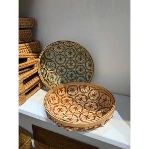 Panier en bambou tissé à la main avec motif floral 20 cm Panier décoratif pour la maison et les fruits - Product Image 1