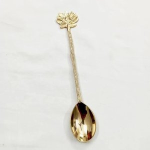 Diseño de tendencia, cuchara de postre de latón, espejo con mango de flor en relieve dorado para hoteles, restaurantes, bodas, vajilla de mesa - Product Image 5