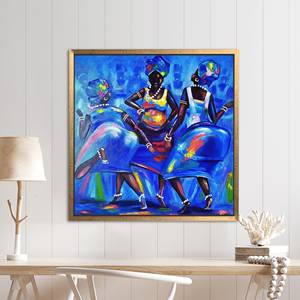 Art africain moderne sur toile : Impression abstraite de femme noire, encadrée or - Product Image 1