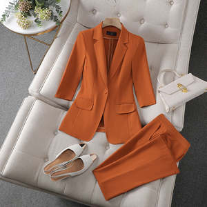 Costume de bureau professionnel pour femmes printemps-été 2024, pantalon taille haute uni, respirant, léger, polyester/spandex, robe formelle - Product Image 4