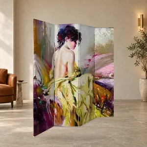 ภาพเหมือนผู้หญิงในชุดสีเหลือง ฉากกั้นผ้าใบพับได้สองด้าน - Product Image 3
