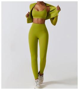 Women's <b>Summer</b> Yoga Fitness Set Private Label 5pcs Breathable Soft Seamless Ribbed <b>Leggings</b> Customizable Logo Waist Bra Style - Product Image 5