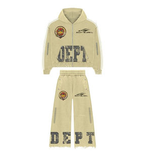 Conjunto Deportivo Personalizado Unisex con Cremallera, Pantalón de Pierna Ancha, Estampado Gráfico Premium, Ropa Casual Urbana, Tops con Tu Marca, 100% Algodón - Product Image 2