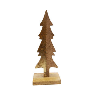Juego de 3 árboles de Navidad de aluminio y madera con base cuadrada de madera de color dorado para Navidad y decoración del hogar - Product Image 3