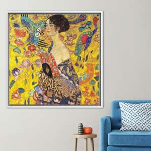 ภาพพิมพ์บนผ้าใบลายผู้หญิงกุสตาฟ คลิมท์ พร้อมพัด ดีไซน์หรูหรา พร้อมกรอบสีขาว - Product Image 1