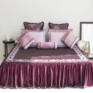<b>Purple</b> Satin Lace Jacquard Pattern Wedding Bedding <b>Set</b> Customizable Design for King Size Bridal Gift for Retailers - Product Image 2