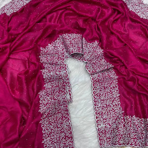 Exclusivo suave Vichitra tela de seda hermosa Zari bordado trabajo nupcial fiesta desgaste Saree elegante con blusa para uso étnico - Product Image 1