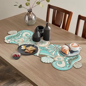 Handmade Christmas Decorative Beaded <b>Runner</b> Placemat Knitted <b>Dining</b> <b>Table</b> Mat with Fancy Leaves Design for Weddings Holidays - Product Image 6