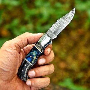 Navaja Plegable de Acero de Damasco, Alta Dureza, Mango de Madera de Palisandro, Cuchillo de Camping, Herramienta de Supervivencia DIY OEM - Product Image 3