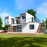 Maison intégrée en conteneur combiné équipée d'escaliers de terrasse spécialement conçus pour les cafés de camping
