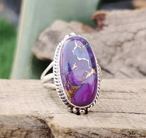 New Handmade Bohemian Style Engagement Jewelry 925 <b>Sterling</b> <b>Silver</b> Bezel <b>Set</b> Unisex <b>Ring</b> Natural Purple Copper Mohave Turquoise - Product Image 4