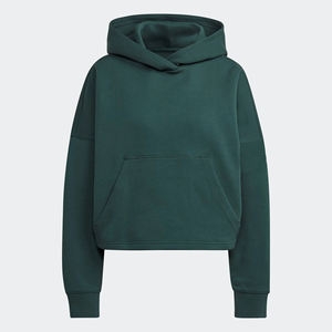 Women's Loose Fit Crop Hoodie 66% Cotton 34% Recycled Polyester Spacer Soft Feel Kangaroo Pocket Front <b>Black</b> Pullover for Winter - Product Image 4