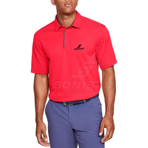 Chemise à manches courtes rouge pour homme SONISPO, 100% polyester, respirante, tricotée, coupe décontractée, longueur normale - Product Image 1