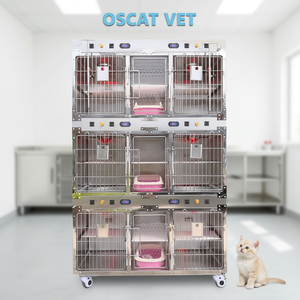 Équipement vétérinaire OSCAT EC-6L, cage pour chat à 3 niveaux, 9 portes, en acier inoxydable 304, système d'évacuation, équipement médical pour animaux de compagnie - Product Image 1
