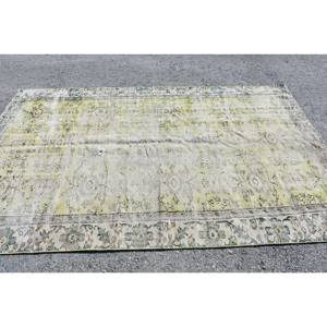 Classique Vert Beige Patchwork Laine Tapis 5.7X8.9 pieds Turc Aubusson Conception pour Salon Chevet Couloir Latex Rectangle - Product Image 4