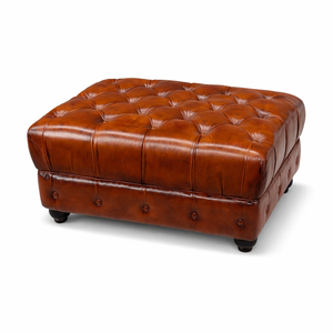 Juego de Sofás Chesterfield de Cuero Genuino, Acolchado, Inflable, Diseño de Mediados de Siglo, para Villa, Múltiples Tamaños y Colores, Con/Sin - Product Image 4