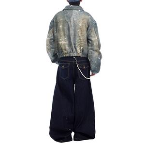 Veste en jean vintage délavée à l'acide peinte à la main Streetwear pour homme STITCHMODE avec patch brodé - Product Image 5