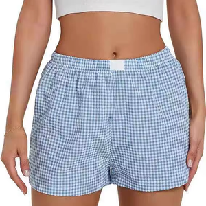 Custom Women's High Waist Sweat <b>Shorts</b> with Elastic Waist Closure <b>Plaid</b> Print Canvas Workout Sports <b>Shorts</b> Custom Label Logo - Product Image 1