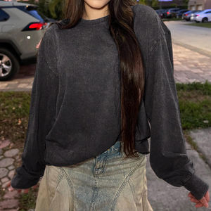 Sweat à capuche surdimensionné en molleton de coton de style 2026, lavage à l'acide personnalisé pour femmes, sweat-shirt 100% coton avec logo sur le devant pour l'hiver - Product Image 5