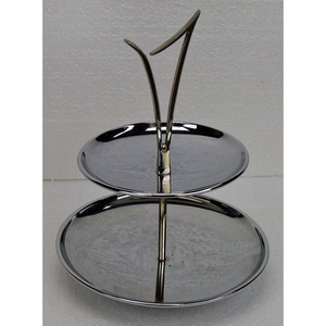 Présentoir à gâteau en acier inoxydable à 2 niveaux au design élégant avec accents en laiton Plateau de service rond et cupcake moderne pour fêtes et événements - Product Image 6