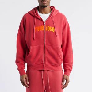 Artículo más vendido 100% algodón sudaderas con capucha con cremallera completa para hombre de gran tamaño hombro caído personalizado DTF impreso logotipo sudaderas con capucha para hombres - Product Image 1