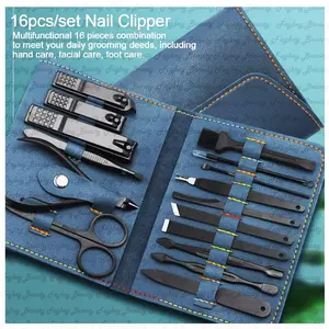 Kit de manicure azul marinho e profissional, kit com 16 peças de manicure para casa e salão de beleza, marinheiro e cutícula