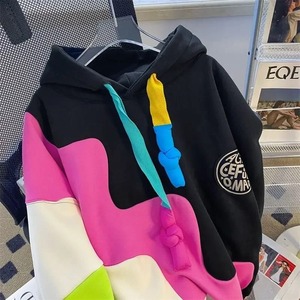 Suelta de talla grande japonés Retro contraste Color polar Sudadera con capucha mujer Otoño Invierno Tejido estilo perezoso pareja chaqueta - Product Image 3