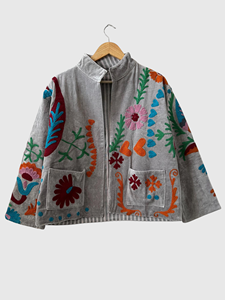 Veste en velours fleuri brodée à manches longues, taille plus, col mandarin, vêtements d'automne pour femmes - Product Image 2