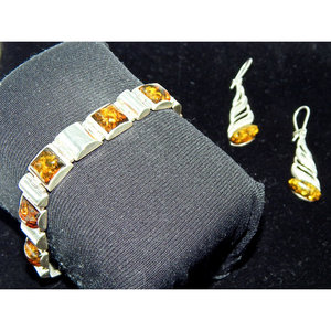 925 Set di gioielli in argento Sterling e ambra include bracciali e orecchini coordinati! - Product Image 4