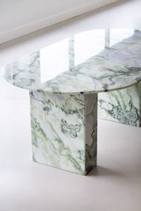 Table à manger ovale moderne en marbre français, îlot de cuisine en granit, comptoir en pierre artificielle, table de salle à manger de luxe légère pour salon - Product Image 4