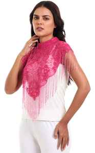 Conception parfaite pour tenue de club Robe de soirée brodée de perles à la main luxueuse Cape brillante à franges en mousseline de soie portable - Product Image 3