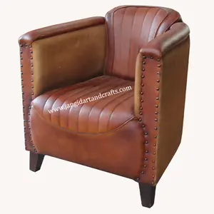 Home Living Room Furniture Manufacturer and Supplier India Distressed Genuine Cow Leather Upholstered Seat and Head Lounge Sofa