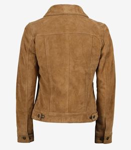 Femmes pour marron daim en peau de mouton Blazer double boutonnage doublure en soie motif solide coupe-vent manches longues bouton printemps automne - Product Image 3