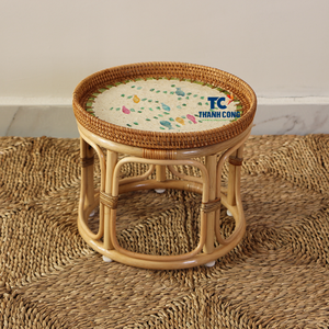 High Quality RATTAN <b>TABLE</b> WITH MOTHER OF PEARL INLAY Vietnam Artisan Work Ideal <b>for</b> Eid Ramadan Diwali Home Interior Decor - Product Image 3