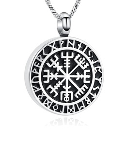 Collar conmemorativo de tamaño personalizado para hombres, joyería de cremación de urna con brújula rúnica vikinga de Metal plateado para mantener las cenizas cerca - Product Image 1