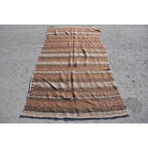 Rustic <b>Brown</b> Beige 3.7 X 7.3ft Handmade <b>Wool</b> Rug Vintage Turkish Large Area Rectangle Hallway Pattern New Latex for Rooms - Product Image 1