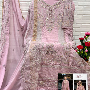 ¡Impresionante ropa de fiesta Georgette Shalwar Kameez con bordado rico, trabajo de parche y diseñador Dupatta hace alarde de un aspecto real! - Product Image 1