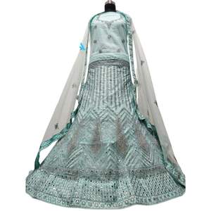 Designer Jarakn Miroir Brodé Net Floor-Lenga Choli 3m Flair 2.5m Border Dupatta Summer Winter Parties Wholesale - Product Image 5