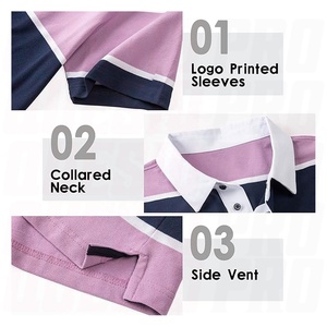 Camiseta de Rugby Personalizada con Logotipo, de Algodón Grueso, Azul Marino, Rosa y Blanco, con Rayas Clásicas, Mangas Largas, Camiseta Polo para Hombre, con Rayas de Color en Contraste - Product Image 3