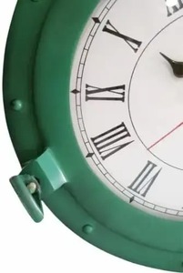 Horloge de hublot en aluminium vert, horloge murale nautique pour la maison, le bureau et la décoration côtière - Product Image 3