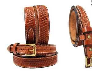 Fancy Full Grain Heavy Duty Leather Belt Brown Premium Cow Hide Custom <b>Beaded</b> Designs Luxury Belts Ready to Ship Unisex - Product Image 4