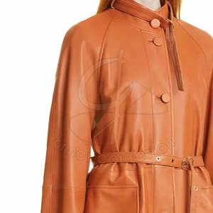 Moda Street Wear Abrigo de cuero genuino Patrón personalizado Estilo Alta calidad Ropa femenina de manga completa - Product Image 4