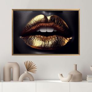 Printed Canvas: Luxury Gold Lips Wall Art for Chic Decor,1P:Gold <b>Framed</b> - Product Image 1