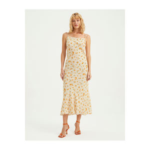 Vestido Midi de Viscosa con Estampado Floral Muy Colorido, con Detalle de Tirantes, Colección ROPE, Sin Forro, Sin Bolsillos - Product Image 6