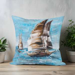 Almohada con estampado de paisaje marino azul costero - Decoración moderna para oficina y hogar, 28"x28" - 70x70 cm - Product Image 2