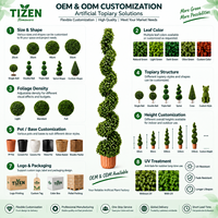 Tanaman Buatan Spiral Topiary Boxwood 150cm dalam Pot Modern Warna Oranye, Bahan PE Tahan UV untuk Dalam dan Luar Ruangan