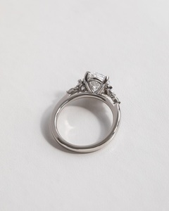 7x9mm Oval Cut Moissanite Engagement Ring | Three <b>Stone</b> with Side Accents | Gold Silver Bridal Wedding Fine Jewelry OEM - Product Image 4