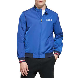 Chaquetas Bomber de Poliéster Color Azul, Cuello Alto, Cierre de Cremallera, Diseño de Logotipo Personalizado, Fabricación OEM, Chaquetas de Ropa para Hombre en Venta - Product Image 1