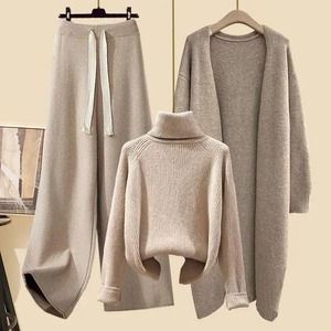 2024 New Women's Winter <b>Suit</b> Loose-Fit Plus Size Knit Sweater <b>Jacket</b> Slimming Bell Bottoms Three-Piece Set Idle Style - Product Image 1