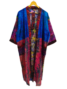 ชุดคลุมชุดกิโมโนผ้าไหมมัดย้อมชุดคลุมสำหรับกลางคืนชุดคลุมยาวทำด้วยมือจากผ้าไหมส่าหรีสไตล์อินเดียย้อนยุคงานรีไซเคิลชุดคลุมอาบน้ำ - Product Image 6